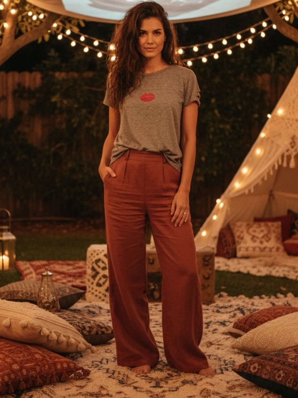 Wildfox Pucker Up Lips Distressed Tee Heather Gray Graphic T-Shirt